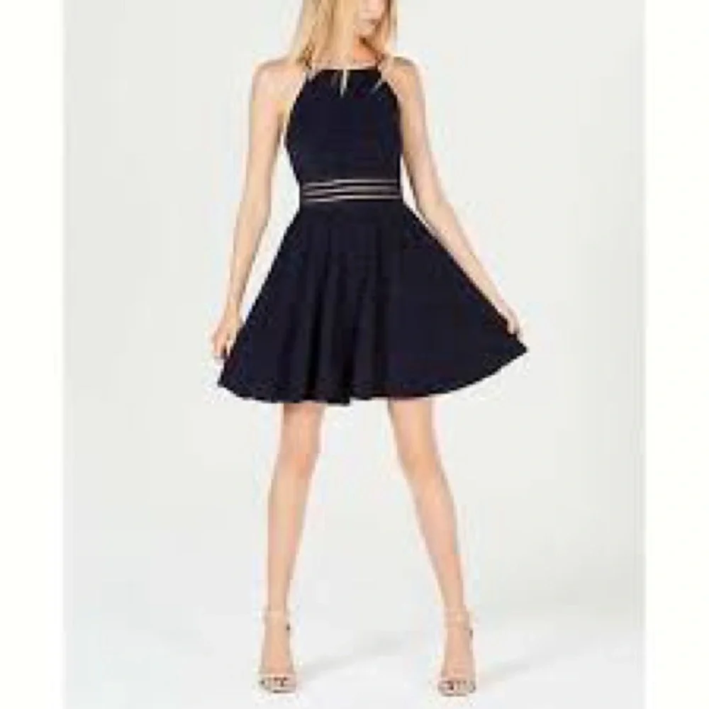 City Studio Navy Fit-and-Flare Mini Dress with Striped Waist Size 3 - Picture 6 of 11